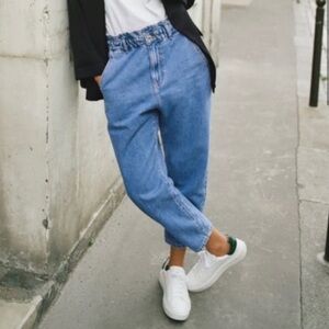 Zara Baggy Paperbag Jeans Size 2 Mid-Blue High Waisted Z1975